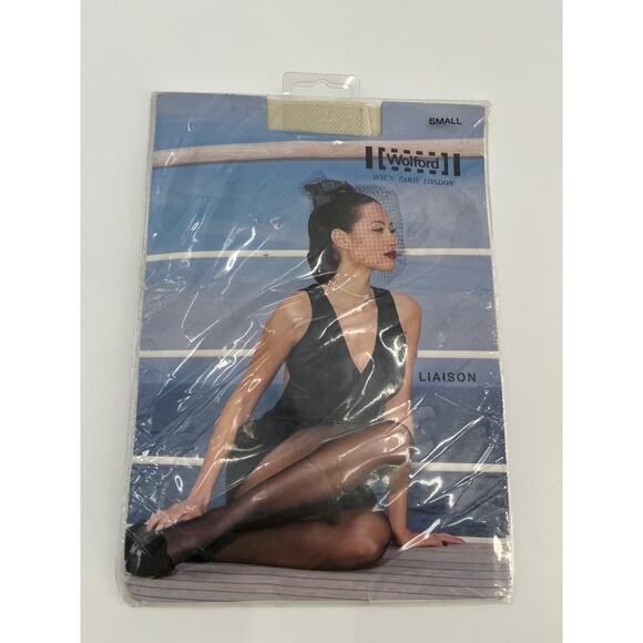 Wolford Liaison Textured Panty Hose Tights Sz S Off White Vintage New - Picture 1 of 5